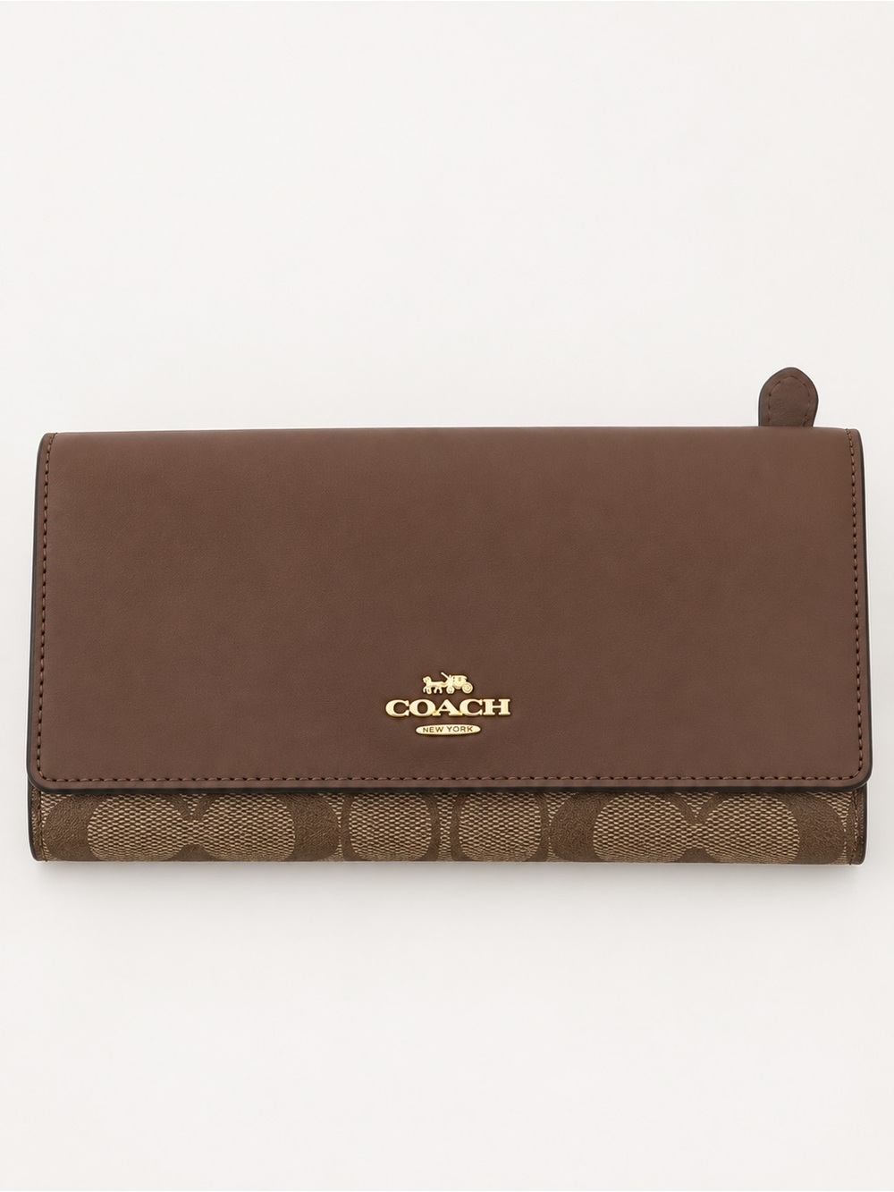 COACH Brown Signature Jacquard and Leather Continental Wallet